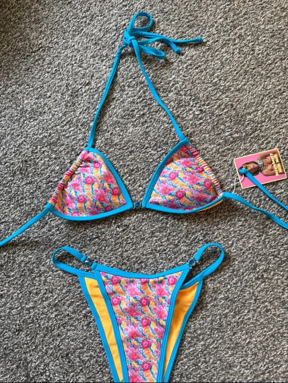 Strawberry Milk Mob Girls Floral Bikini Set - Turquoise & Yellow